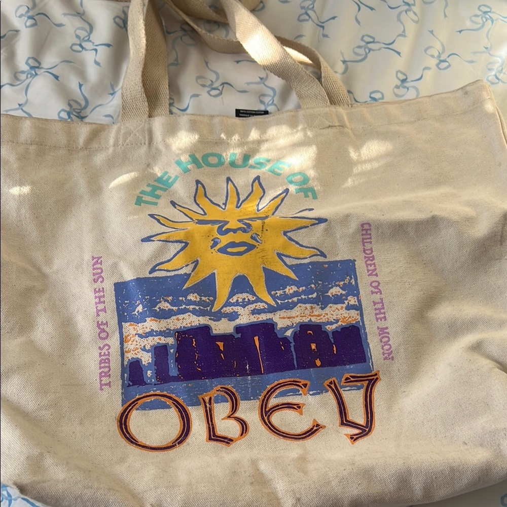 Obey Beige Canvas Tote Bag